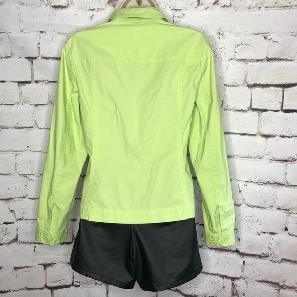 TALBOTS Petite Size 4P Lime Green lightweight Safari cotton blazer jacket - Picture 4 of 15